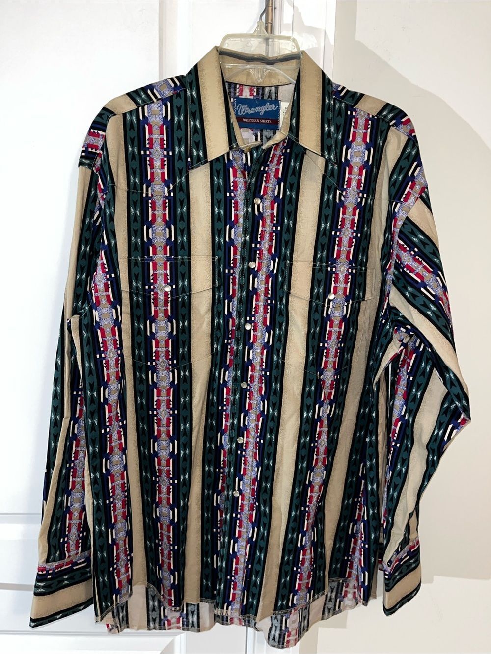 Men’s New Wrangler Stripe Navajo Pearl snap cowboy rancher western shirt-L NWOT